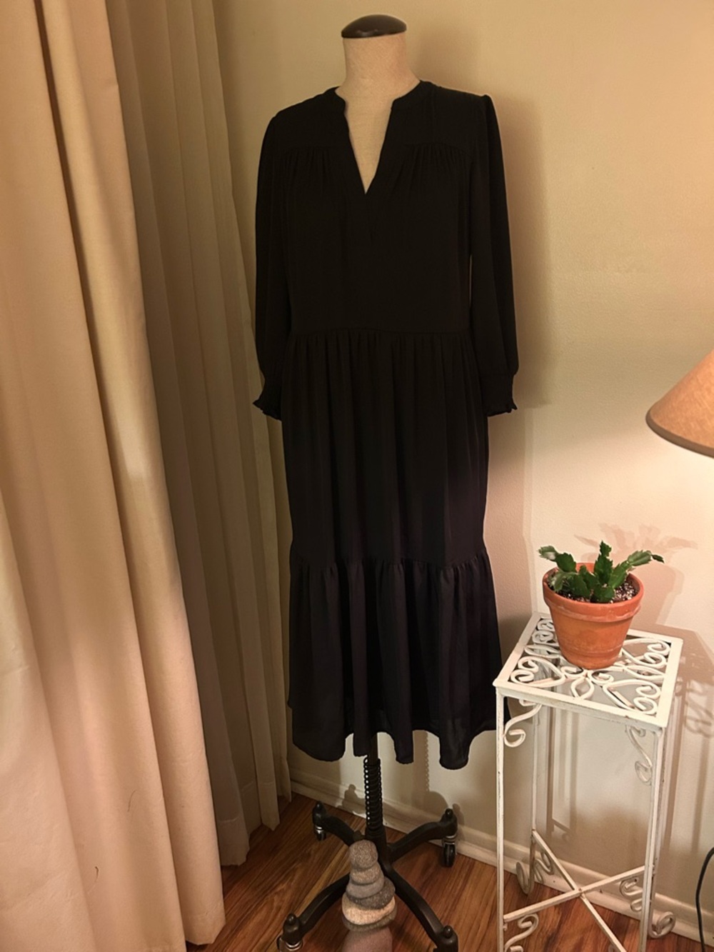 Express Black Long Sleeve Tiered Maxi Dress - Picture 2 of 6